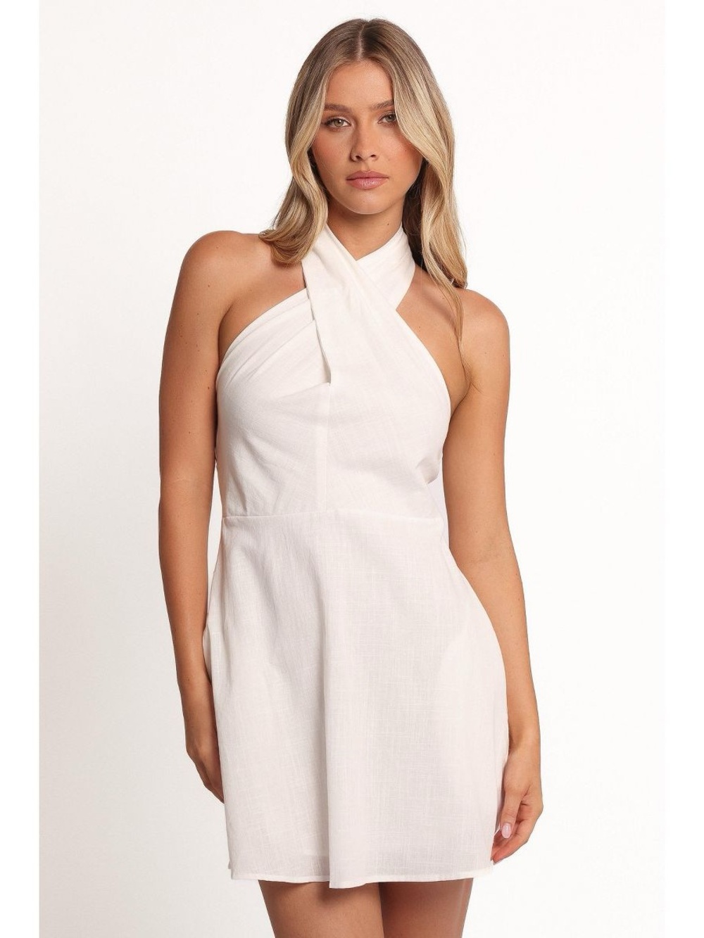 NEW Petal and Pup ‘Betsy’ White Cotton Halterneck Mini Dress, With Pockets